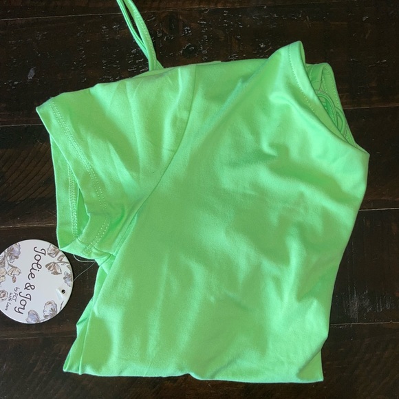 Neon Green Cropped Tie Back Shirt - Picture 3 of 4